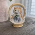 Vintage Ceramic Long Hair Cat in Basket Figurine Made in Brazil Orange White 6"
