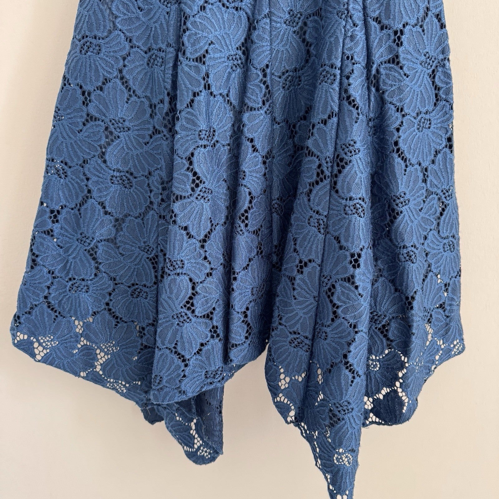 Altar’d State Lace Dress S Blue Handkerchief Hem Sleeveless