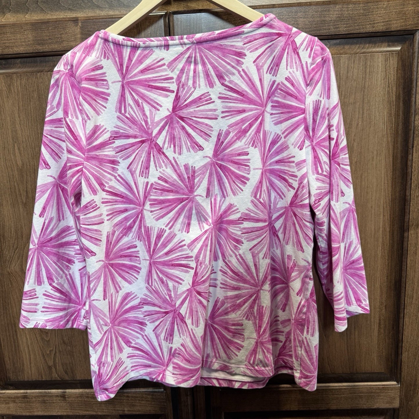 Talbots Petite XL Pink Burst Print 3/4 Sleeve Tee Shirt Cotton Spandex Blend