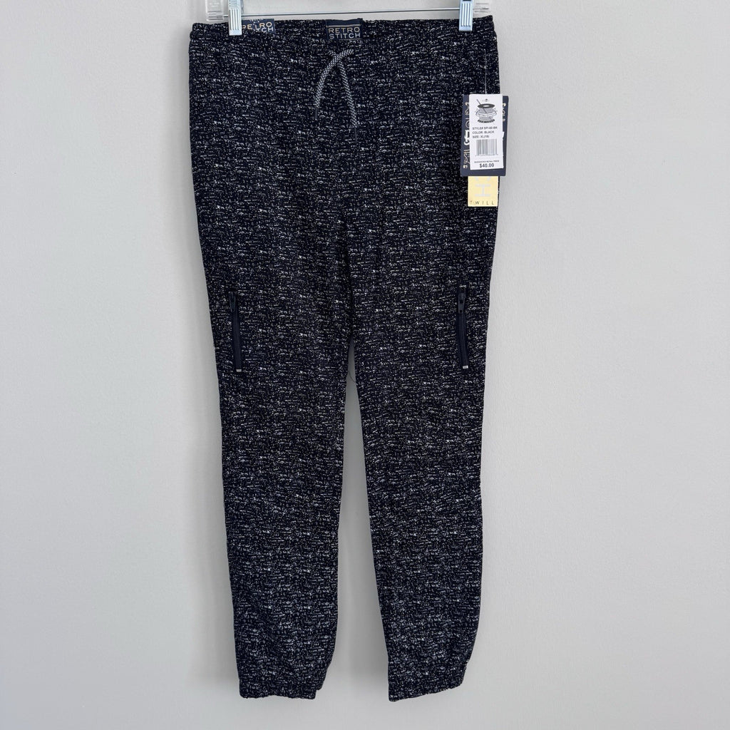 Boys Retro Stitch Black Jogger Pants XL 18 Speckled NWT 