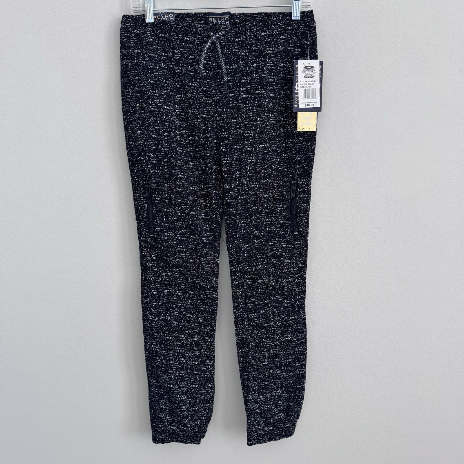 Boys Retro Stitch Black Jogger Pants XL 18 Speckled NWT 