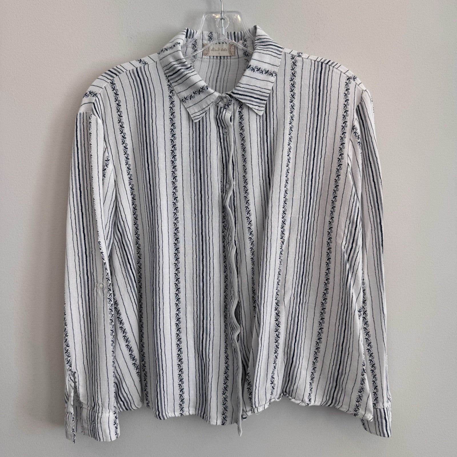 Altar'd State Cotton Linen Striped Button Down Shirt S White Blue Boho Women’s