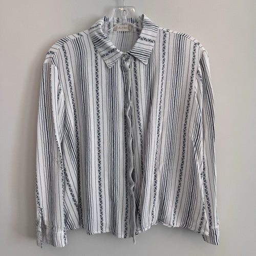 Altar'd State Cotton Linen Striped Button Down Shirt S White Blue Boho Women’s
