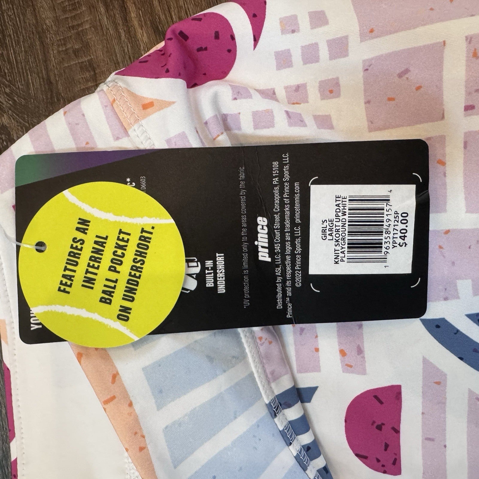 Prince Girls Tennis Skort L 14 Playground White Print Built-In Shorts NWT $40