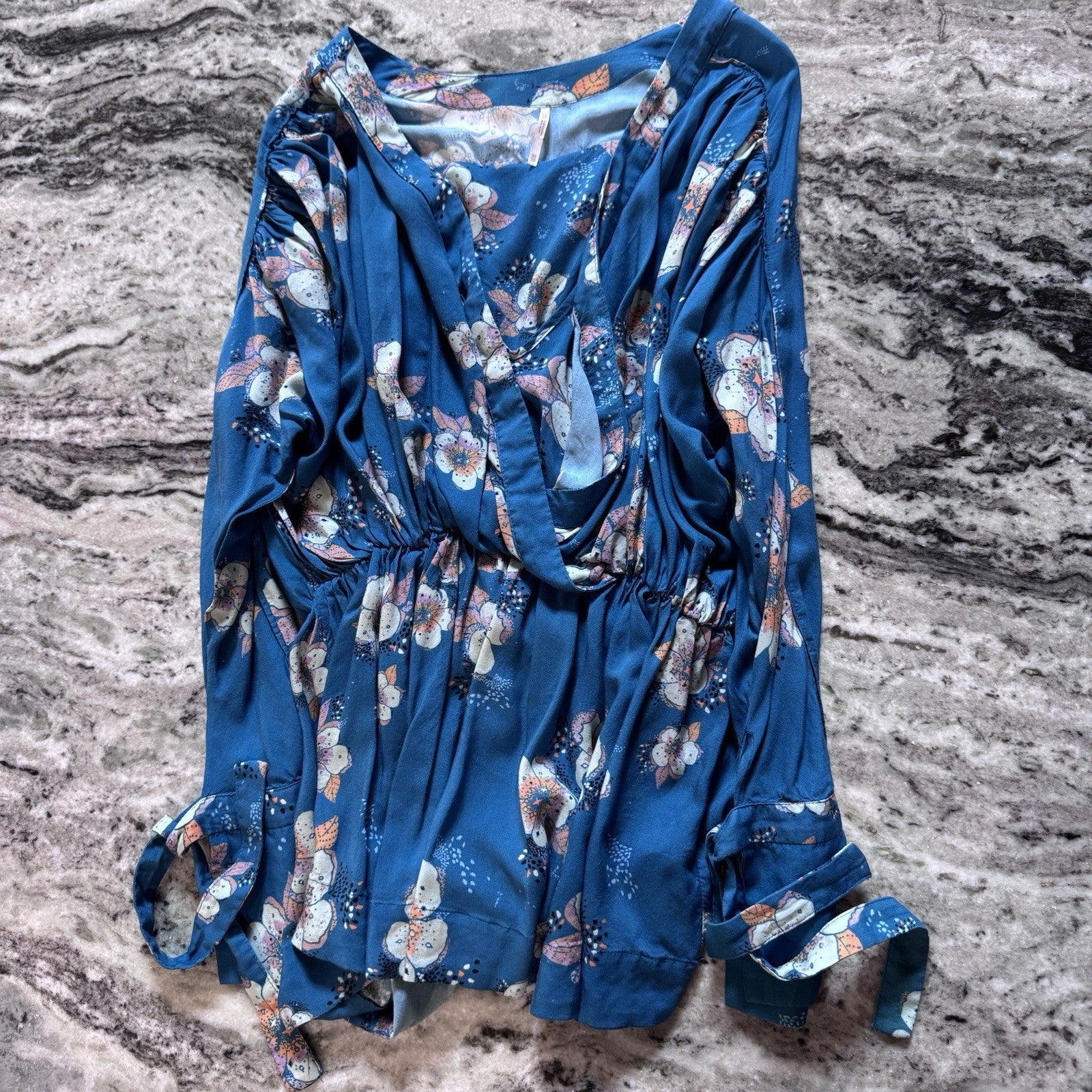 Urban Outfitters Blue Floral Wrap Romper | XS | Bell Sleeves Boho