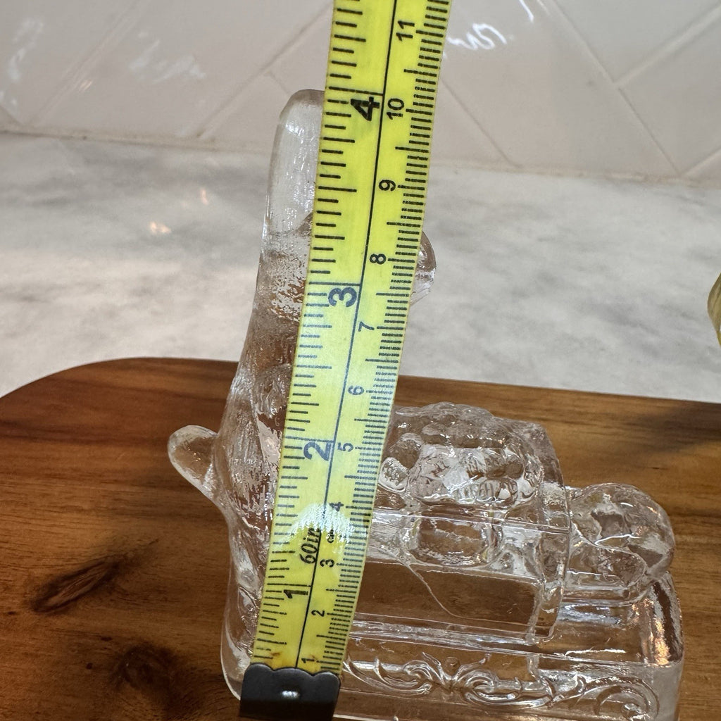 Vintage Clear Pressed Glass Bunny Rabbit Figurine Pushing Cart Wheelbarrow