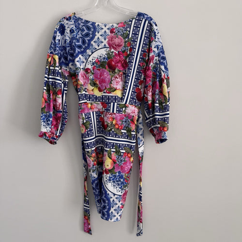 Boohoo Night Floral Tile Print Bodycon Dress US 10 Off Shoulder NWT