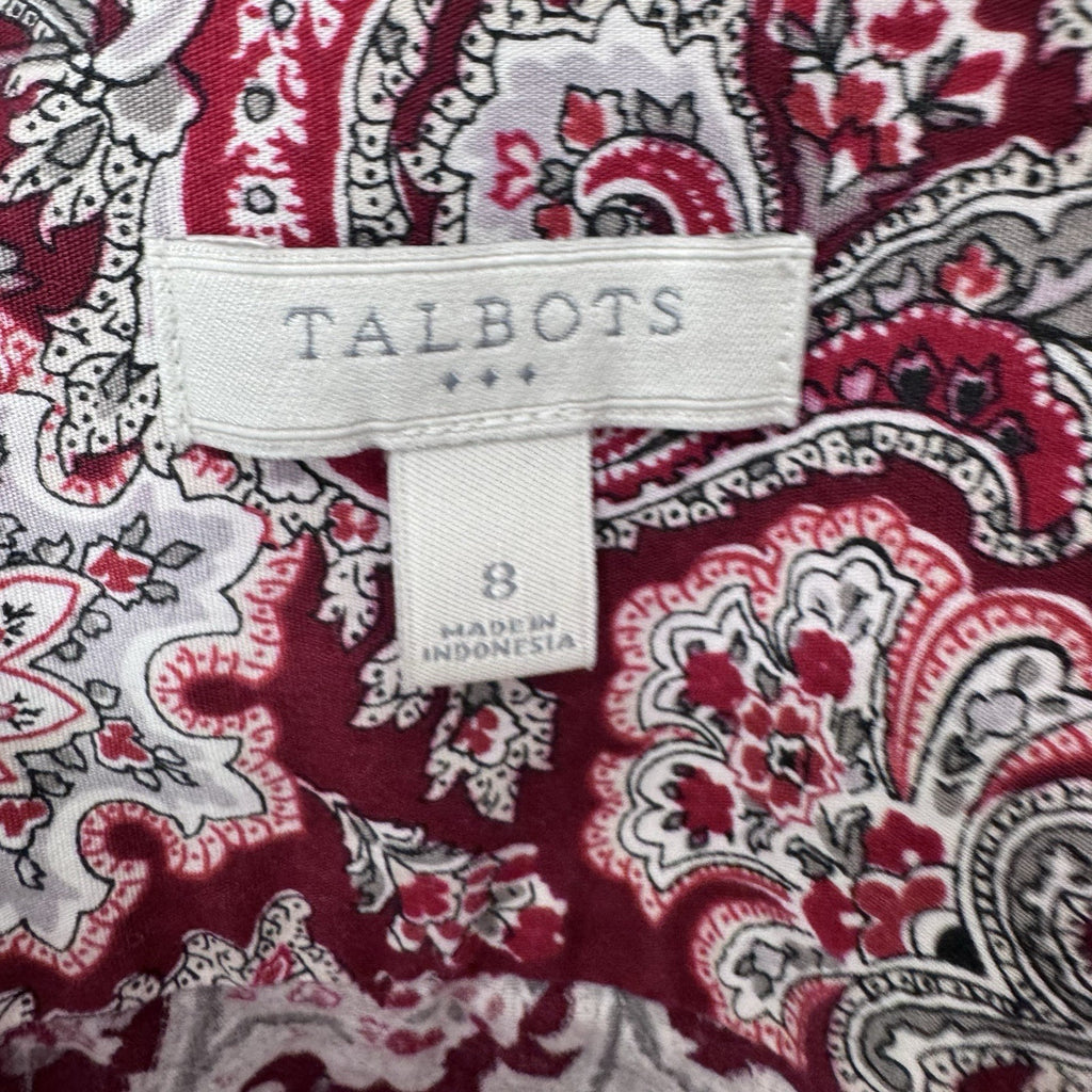 Talbots Red Paisley Button Front Shirt Women’s Size 8 Cotton Stretch Long Sleeve