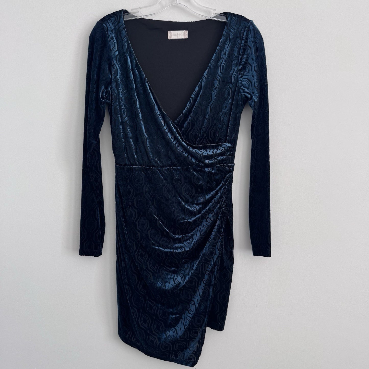 Altar’d State Velvet Wrap Dress S Teal Long Sleeve Ruched Bodycon