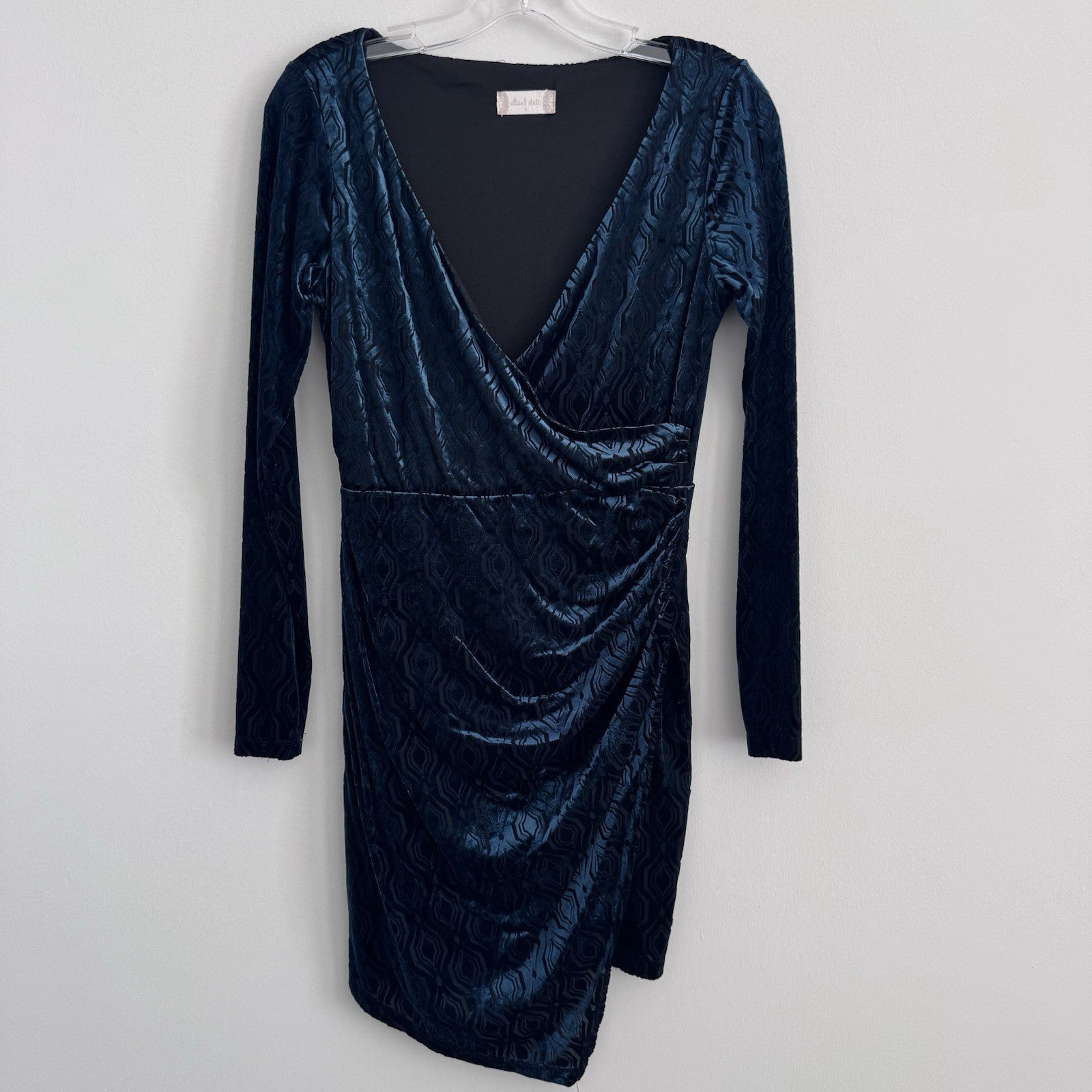 Altar’d State Velvet Wrap Dress S Teal Long Sleeve Ruched Bodycon