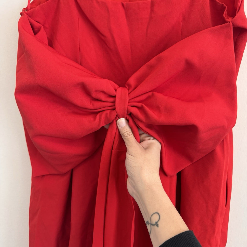NWT Aura Boutique Womens M Red Dress Oversized Bow Tie Back Open Back