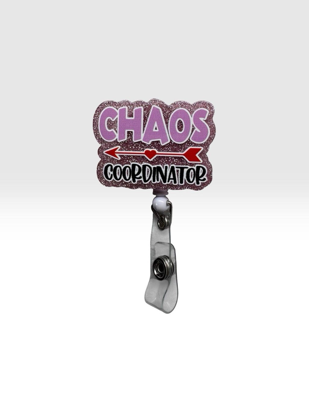 Chaos Coordinator Badge Reel Glitter Retractable ID Holder Pink Funny
