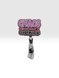 Chaos Coordinator Badge Reel Glitter Retractable ID Holder Pink Funny