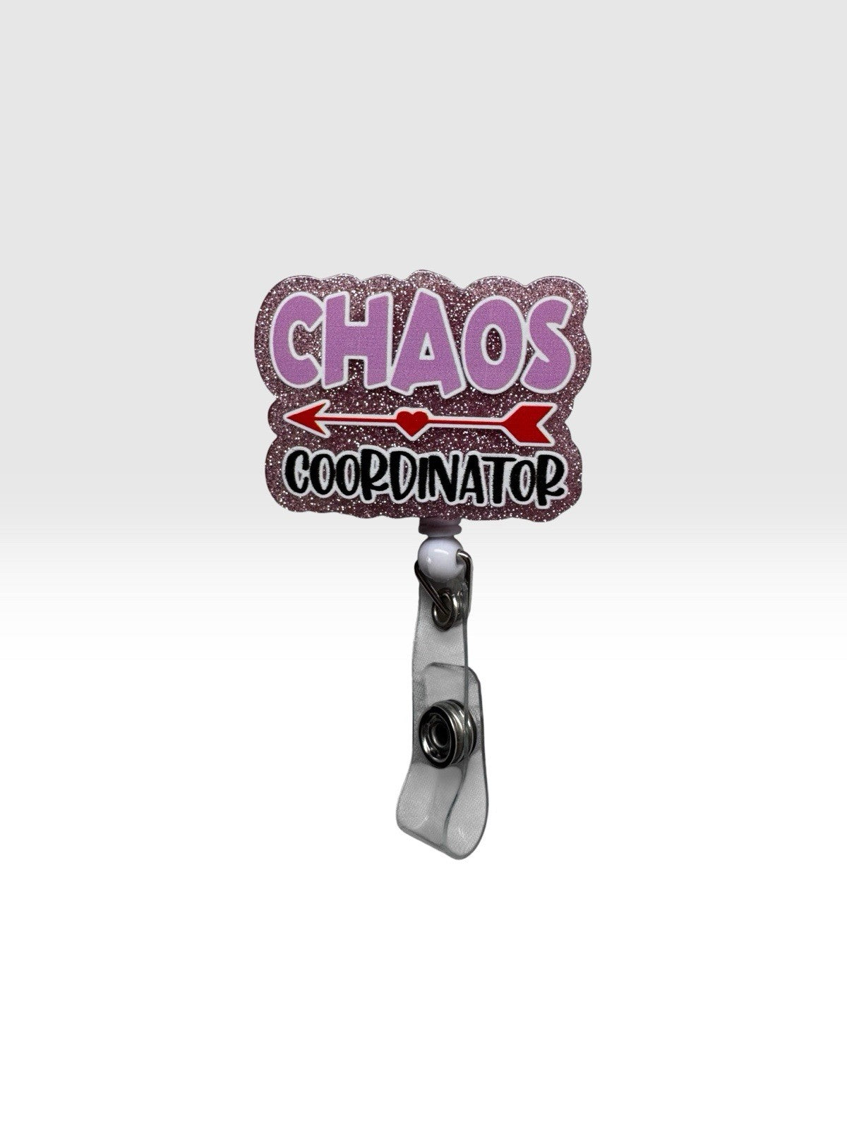Chaos Coordinator Badge Reel Glitter Retractable ID Holder Pink Funny