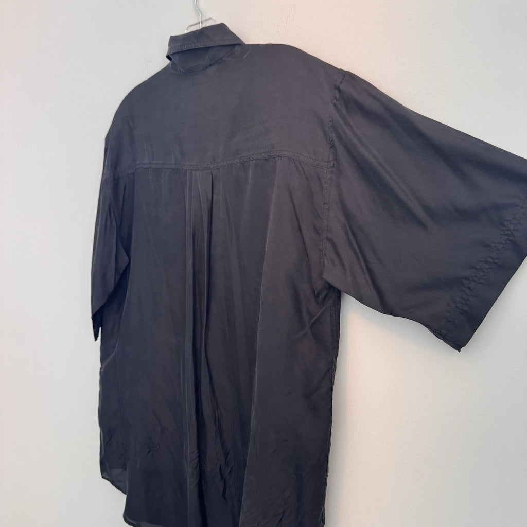 Montage Pour Homme Vintage 100% Silk Shirt Mens Small Black S/S Button Down