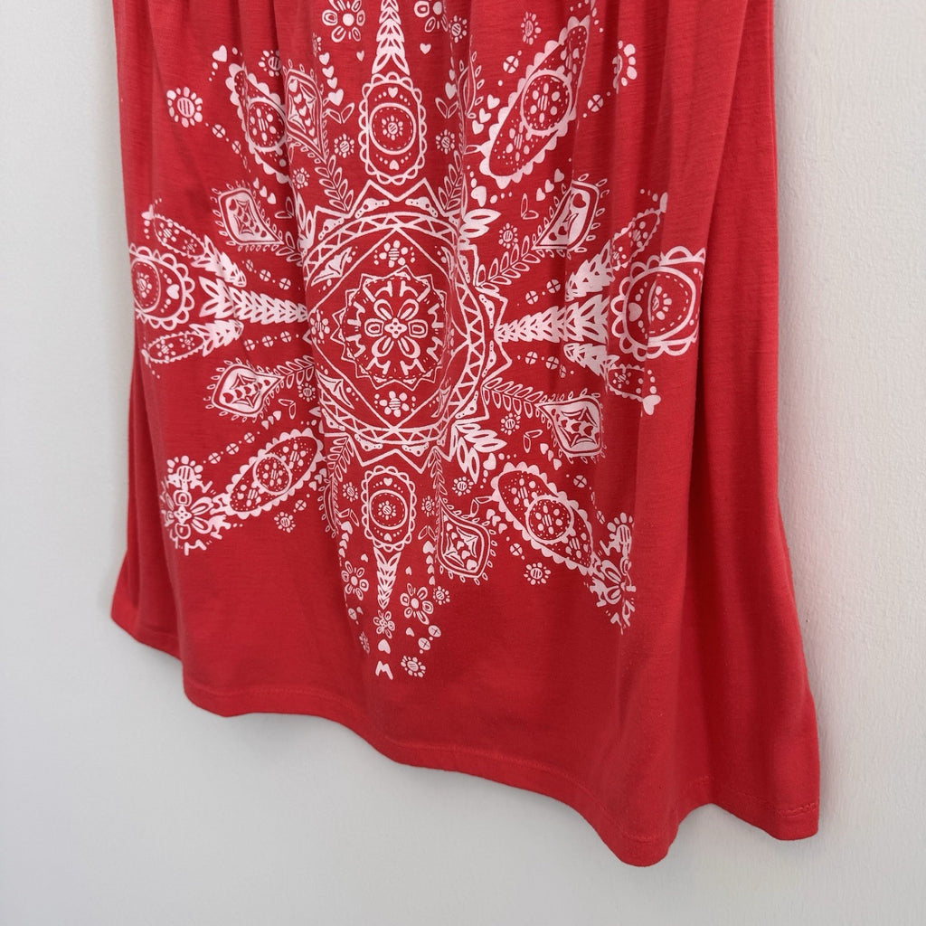 Venus Women's Large Coral Medallion Graphic V-Neck Empire Waist Mini Dress Boho