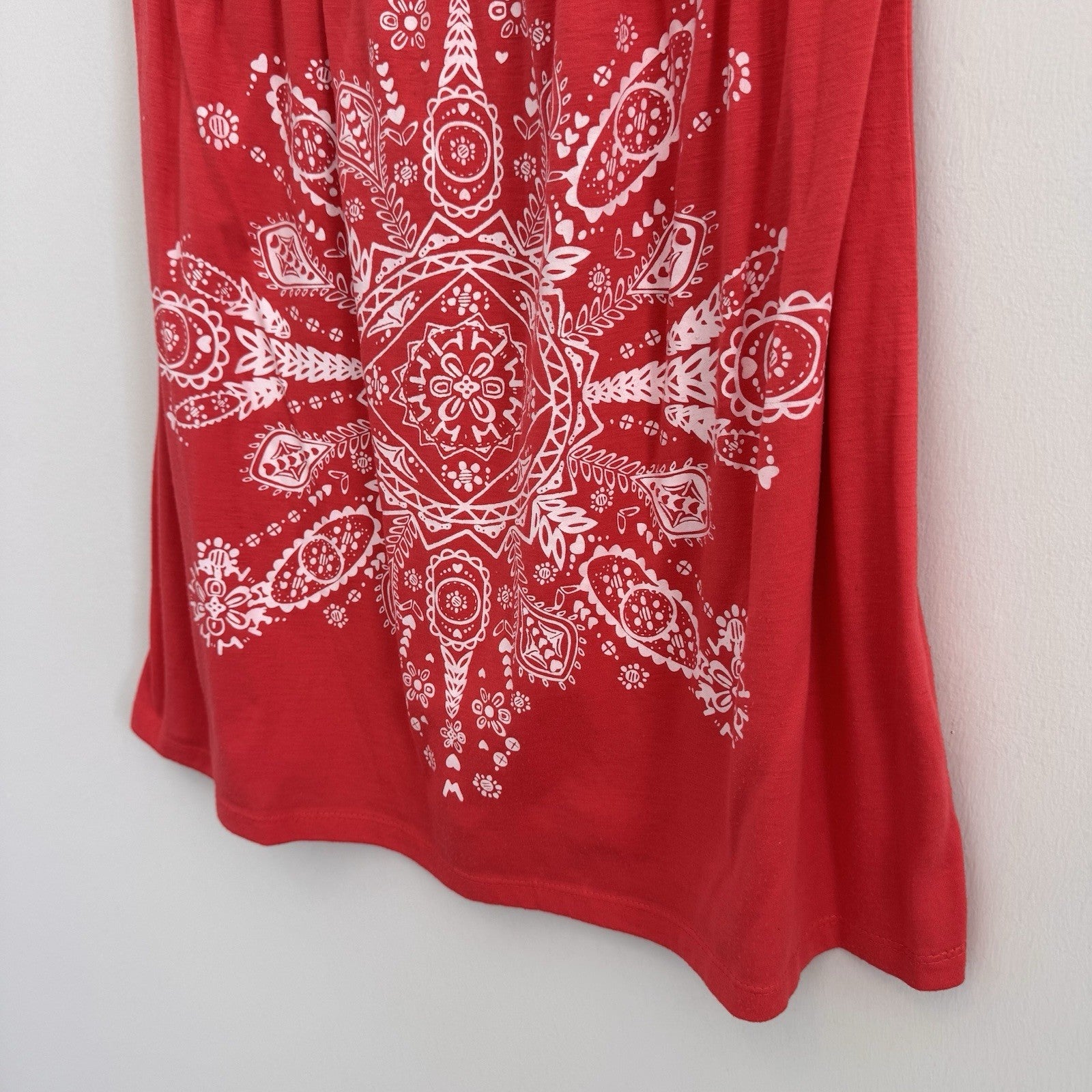 Venus Women's Large Coral Medallion Graphic V-Neck Empire Waist Mini Dress Boho