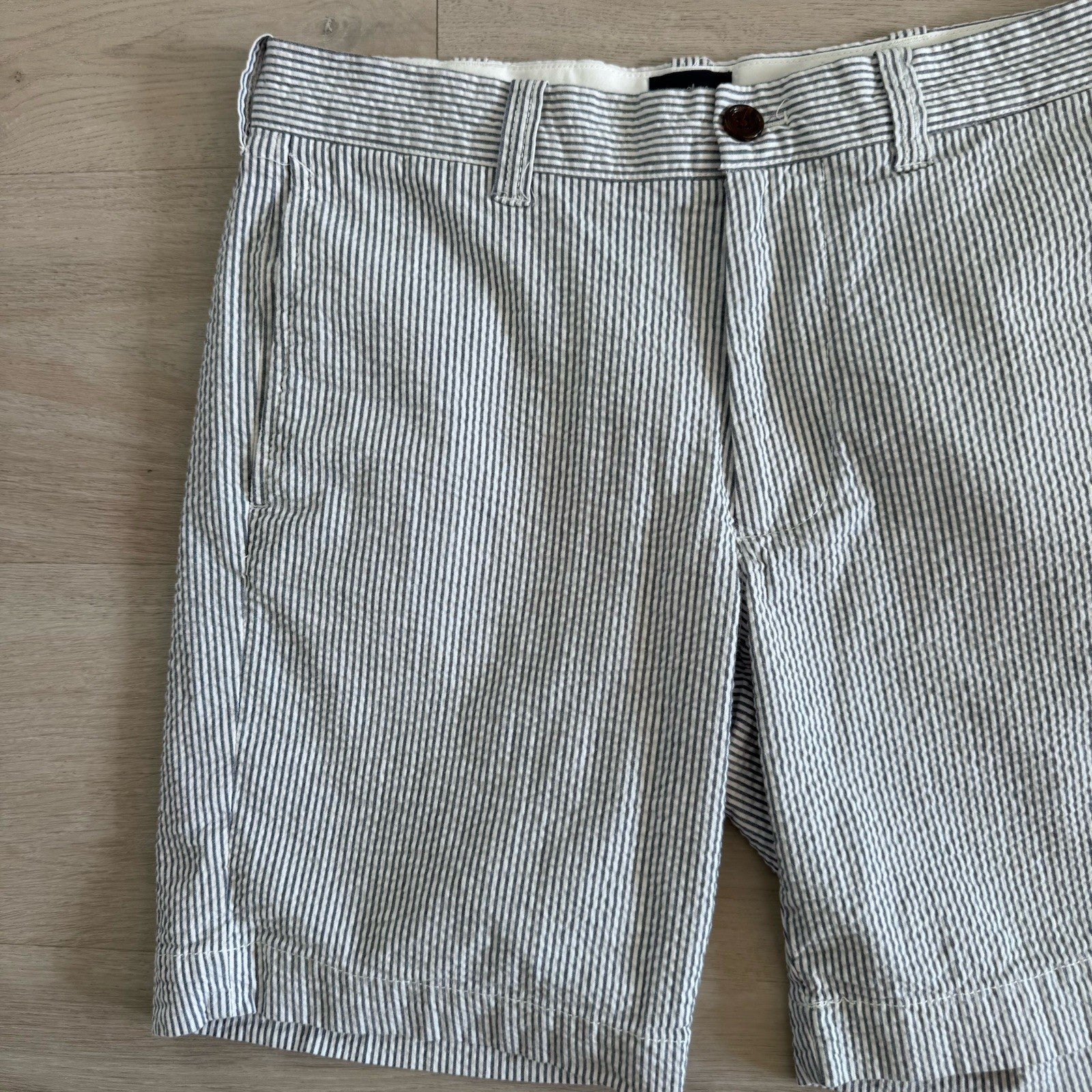 J.Crew 30W Seersucker Bermuda Shorts Blue Stripe Preppy Summer Men’s