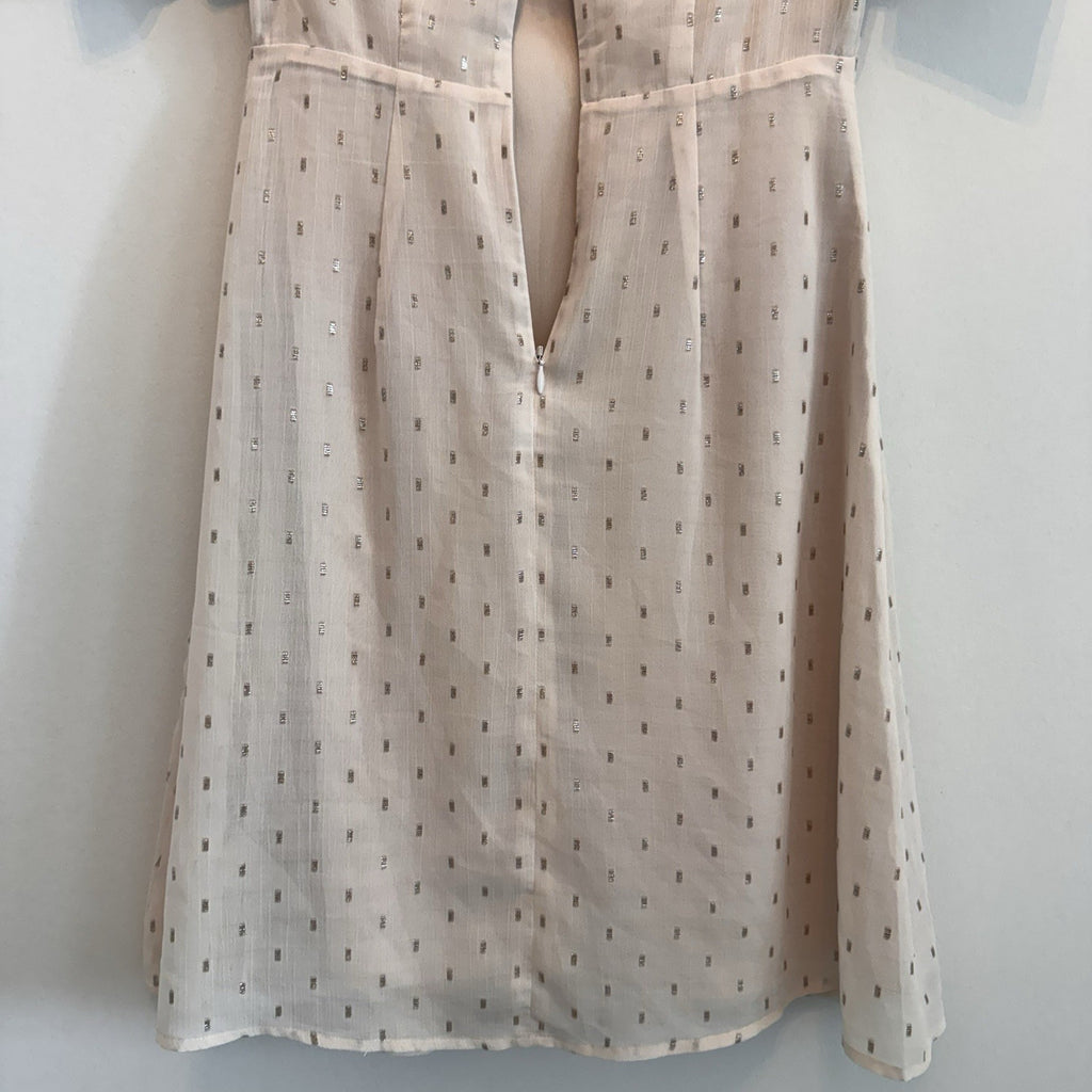 EXPRESS Womens XS, Pink Dress, Metallic Dot Puff Sleeve Fit & Flare, Pre-owned