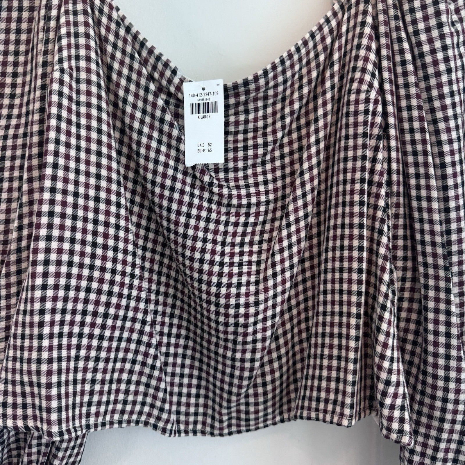 NWT Abercrombie Gingham Puff Sleeve Smocked Top XL Cottagecore Coquette