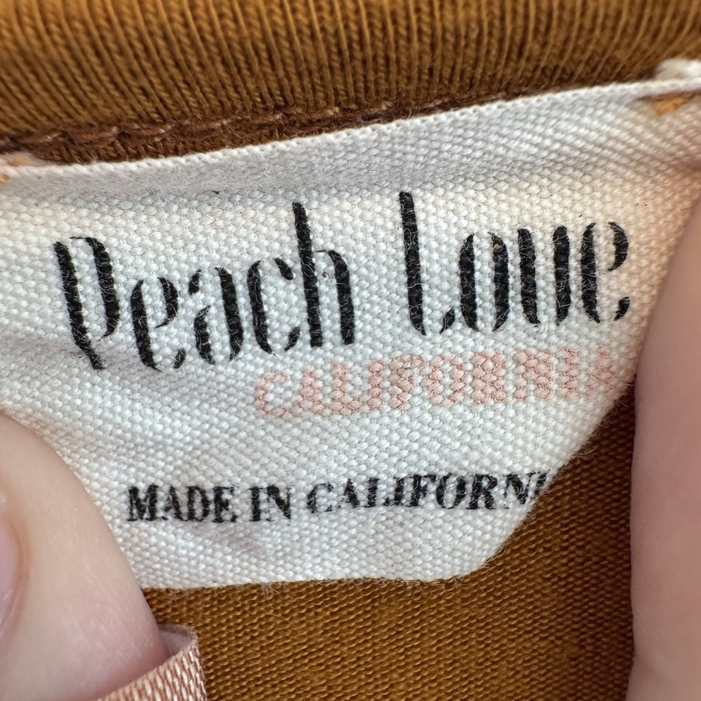 Peach Love Club Bodysuit Womens S Brown Boho Puff Sleeve V Neck