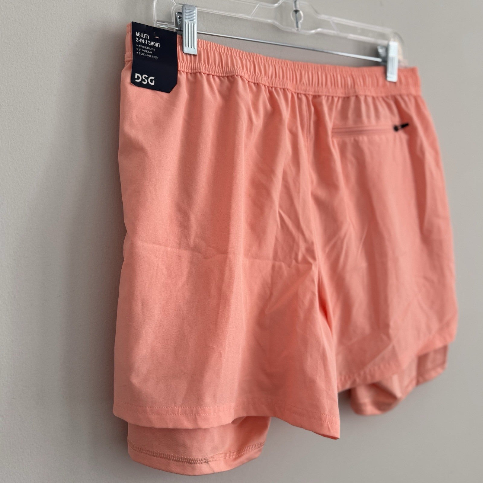DSG Men's Large 5" Agility 2-in-1 Running Shorts NWT Pink Ray Athletic Fit Liner