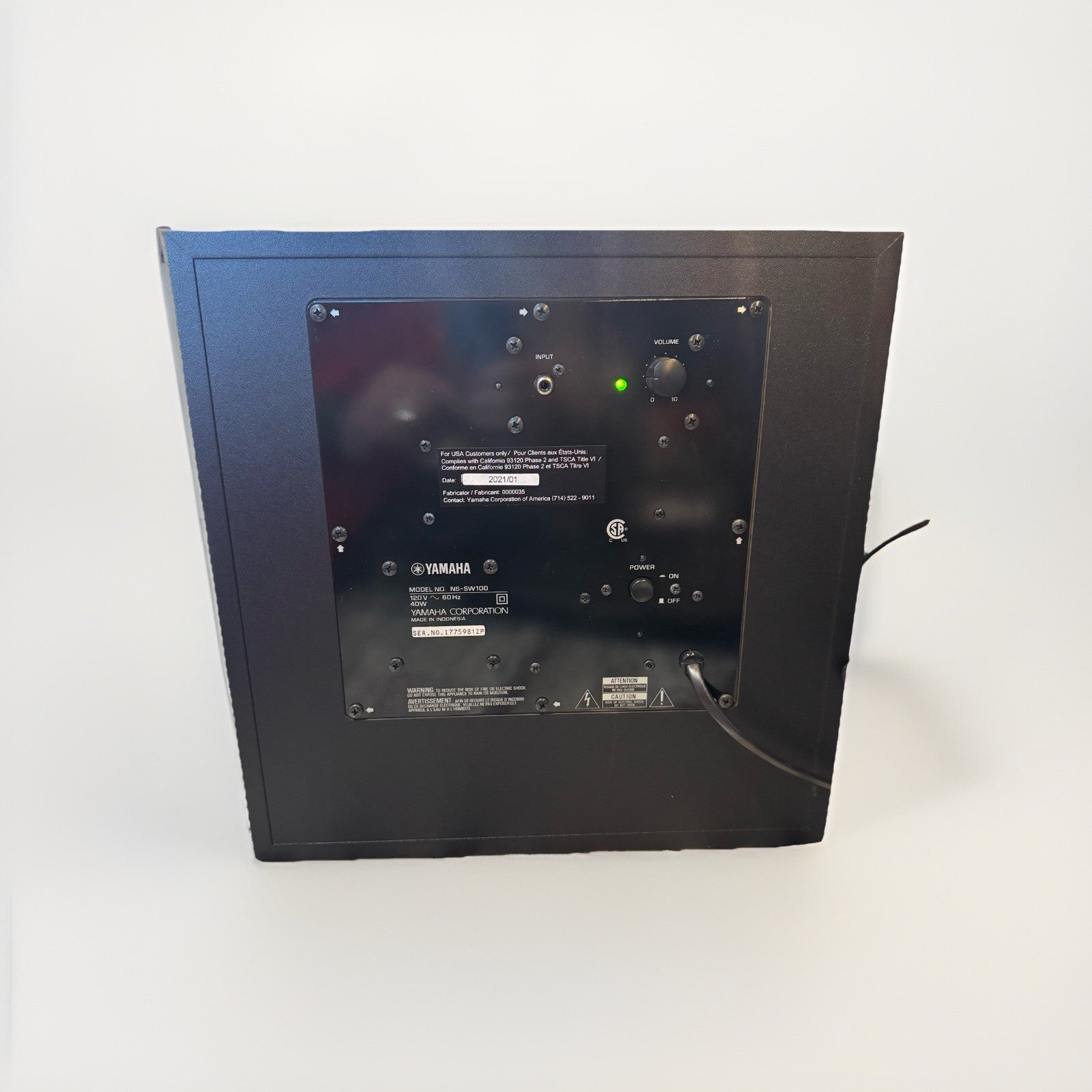 Yamaha NS-SW100 100W Powered Subwoofer Black Subwoofer- Fast Ship- Vet Charity