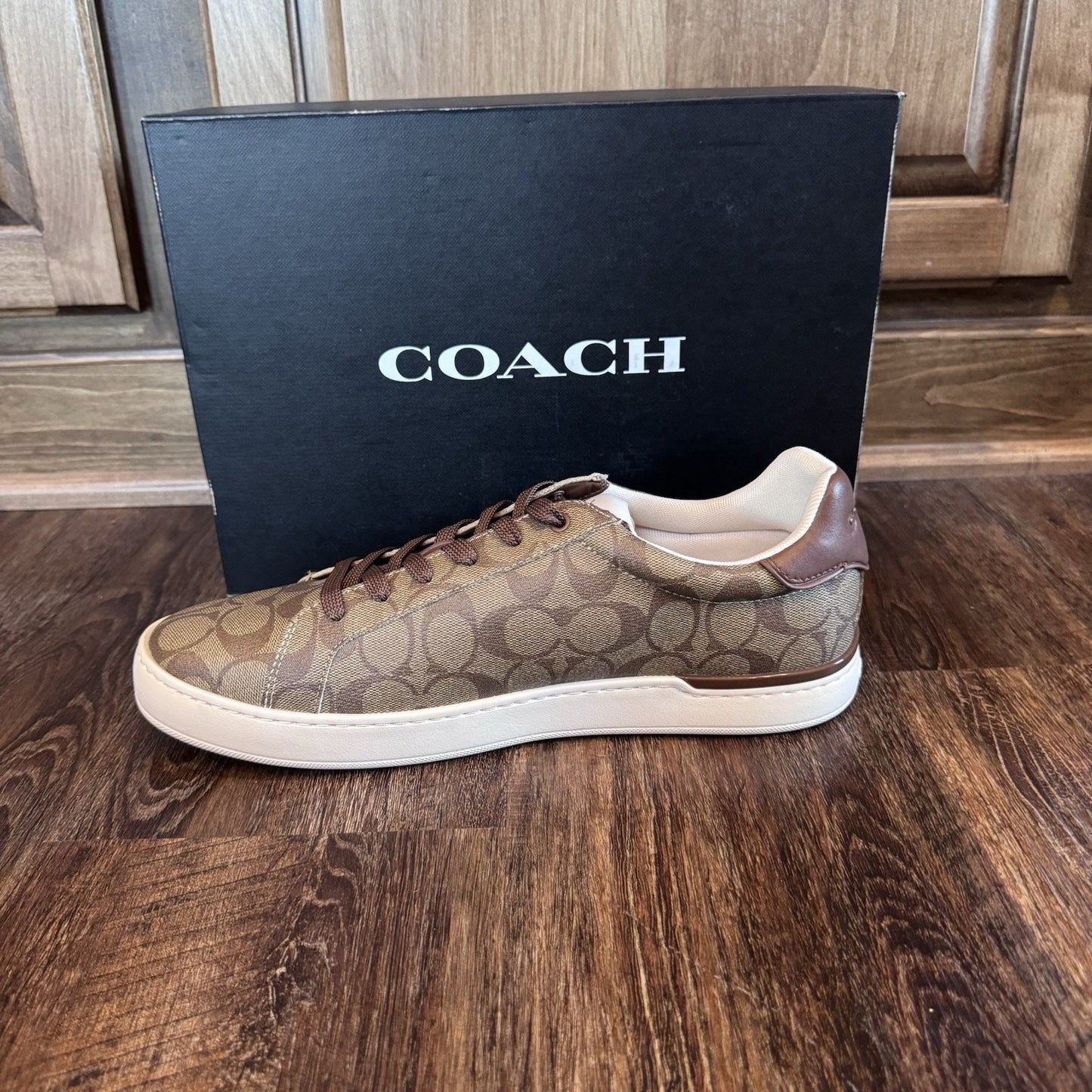 Coach Clip Signature Low Top Sneaker Khaki Saddle Brown Men's Size 13 NEW