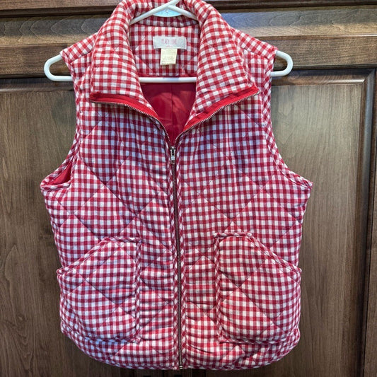 Peach Love California Gingham Quilted Vest Red White Medium