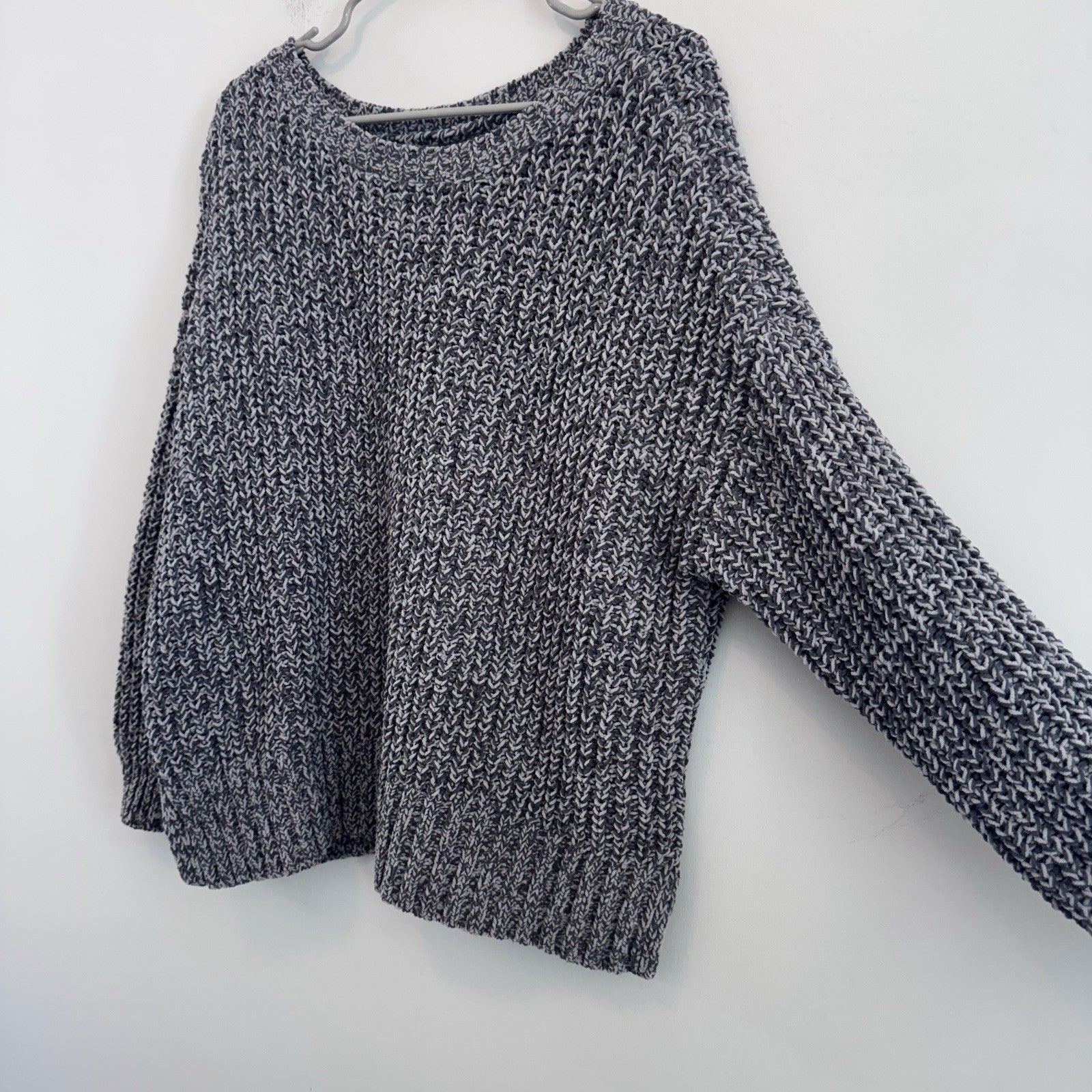 American Eagle Chunky Knit Sweater Women M Gray Marled Cozy Chenille