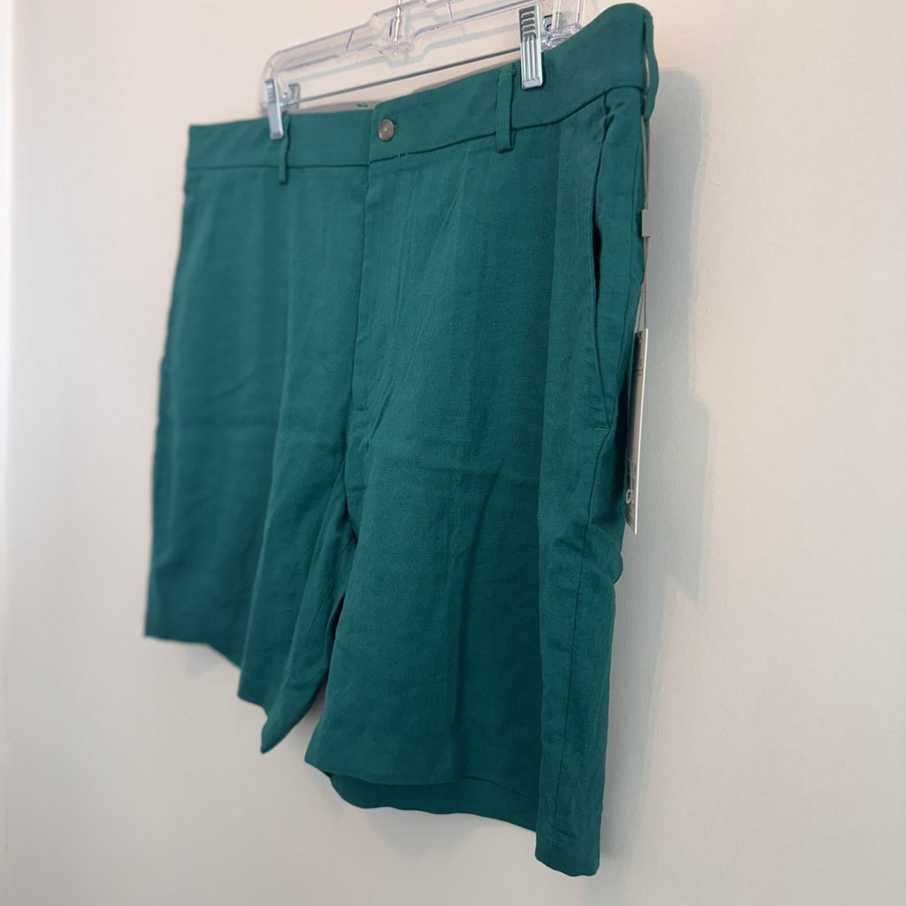 Walter Hagen Men's Clubhouse Linen Shorts W42 9" Inseam Flat Front Green NWT