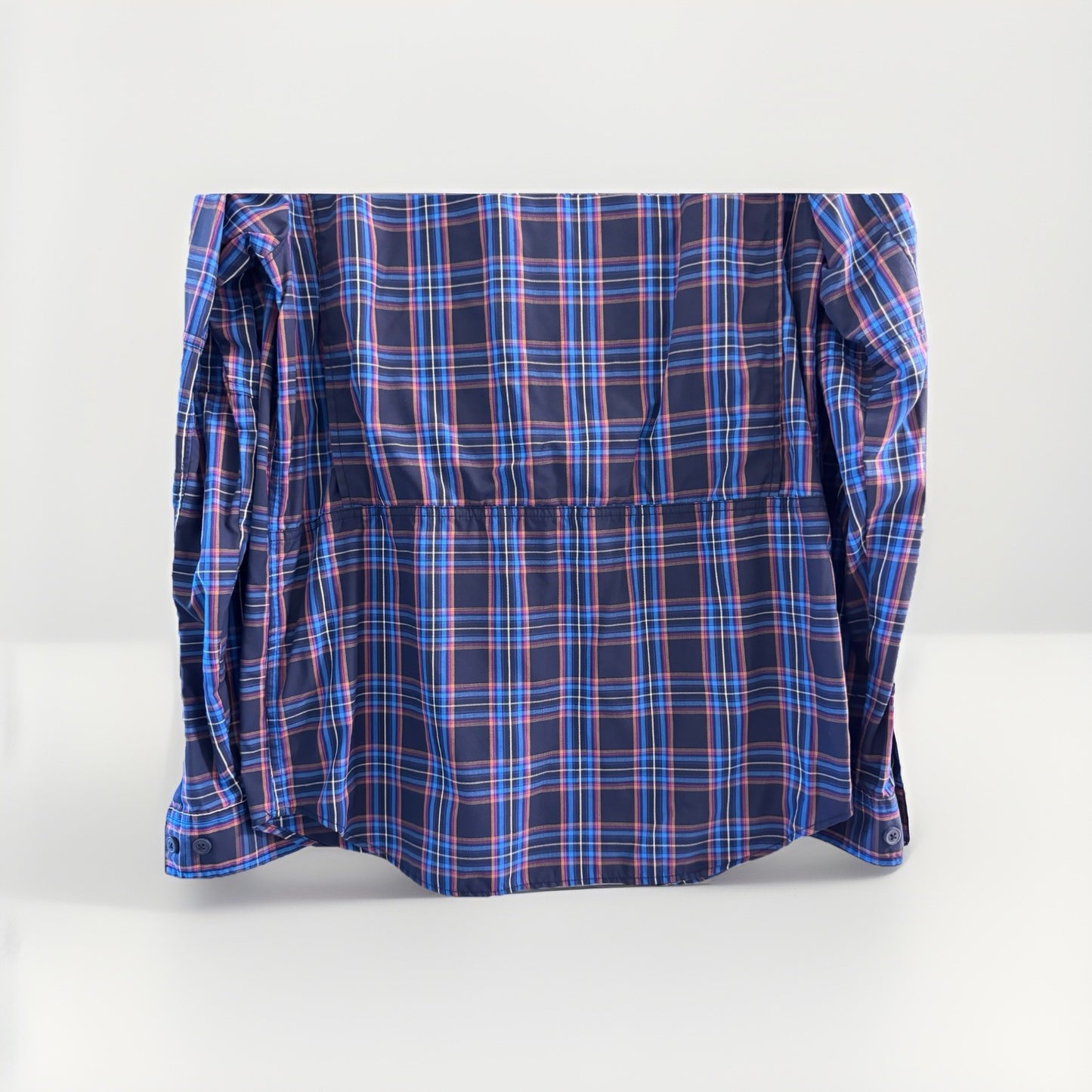 Columbia Mens S Plaid Fishing Shirt Blue Vented Omni-Shade Long Sleeve Nylon