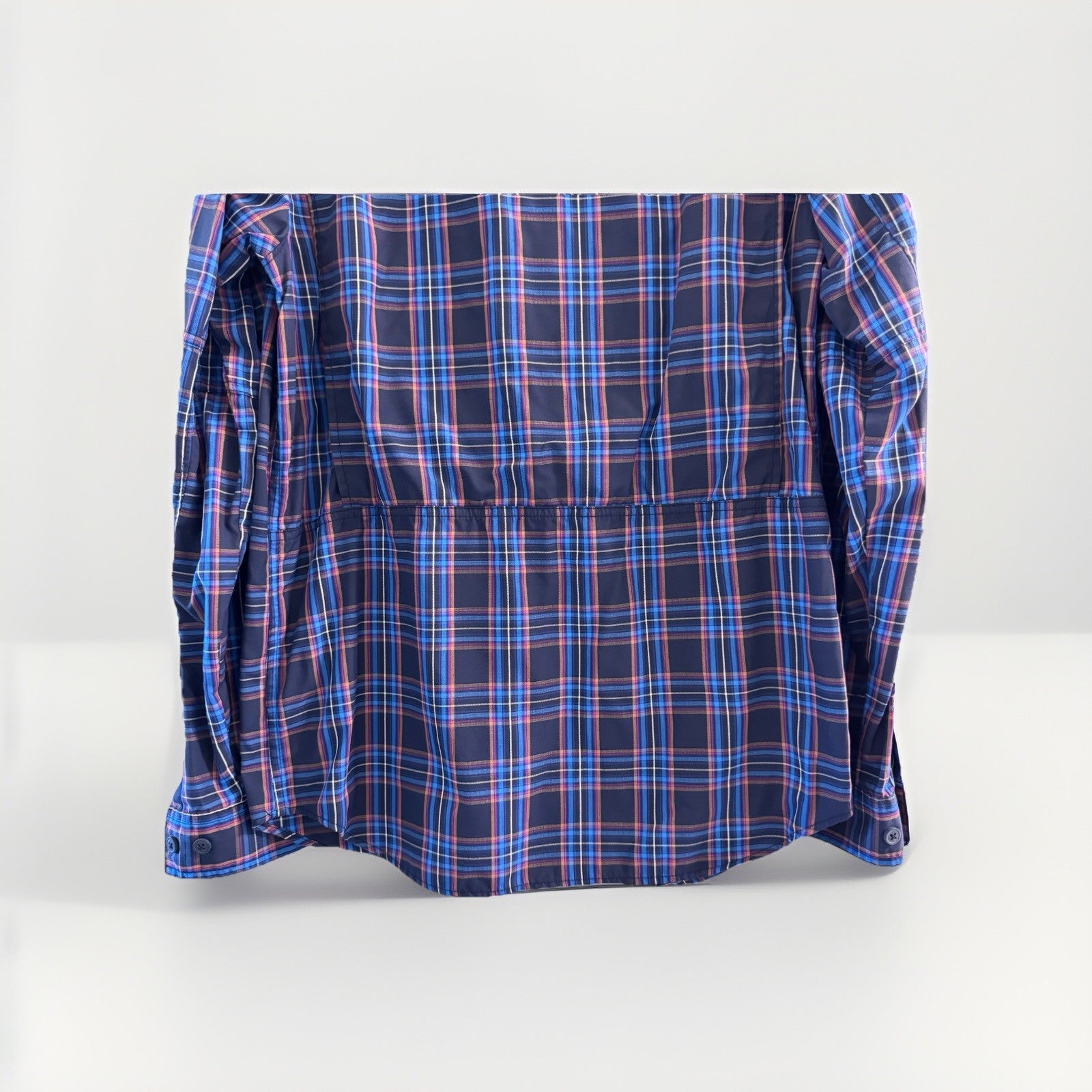 Columbia Mens S Plaid Fishing Shirt Blue Vented Omni-Shade Long Sleeve Nylon