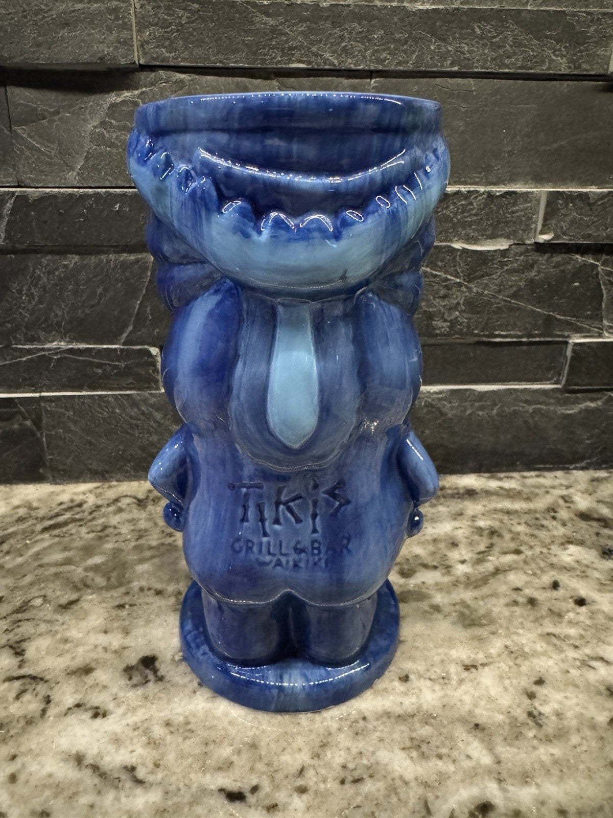 Tiki's Bar And Grill Waikiki Hawaii Hand Painted Blue Tiki Mug 2012 Sebastian