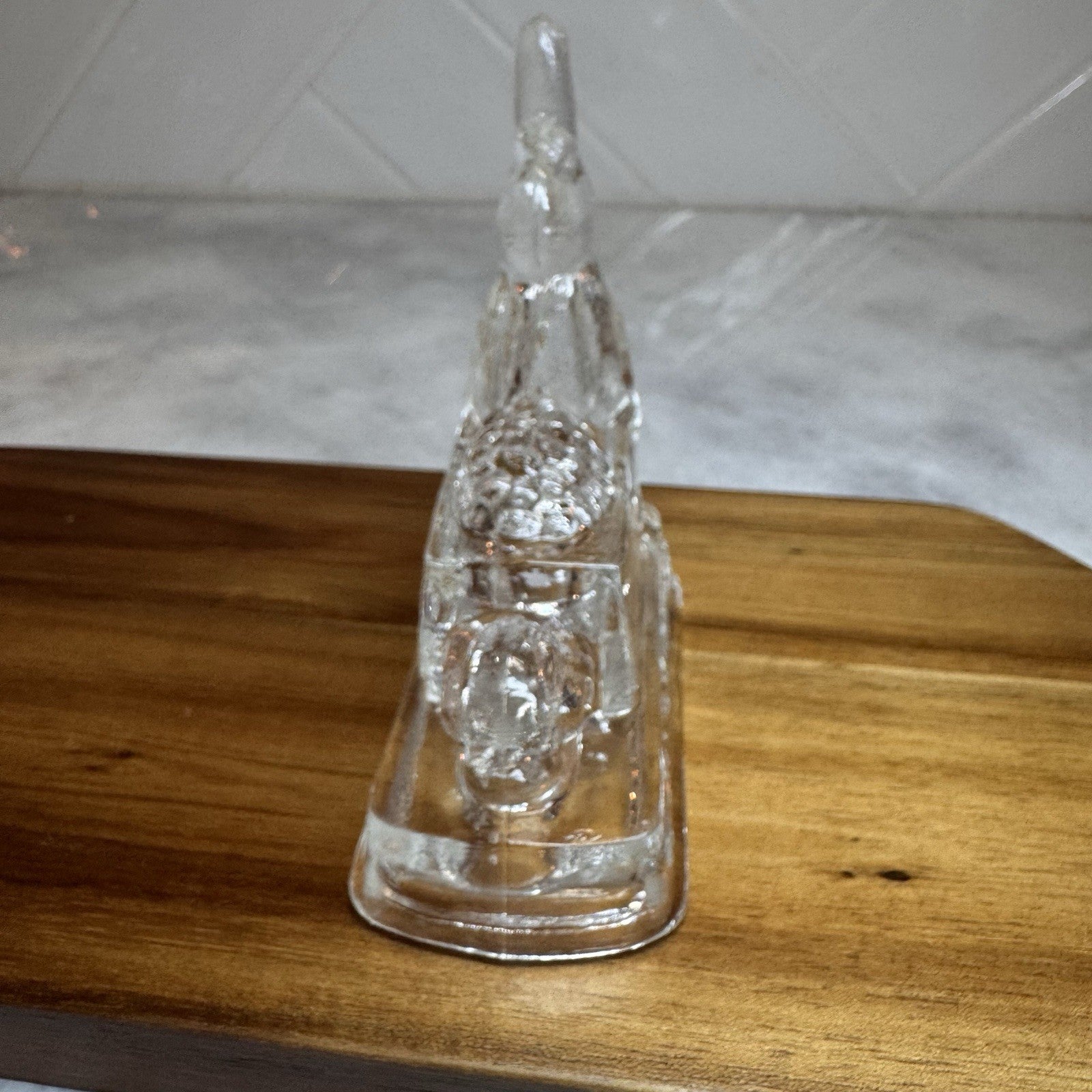 Vintage Clear Pressed Glass Bunny Rabbit Figurine Pushing Cart Wheelbarrow