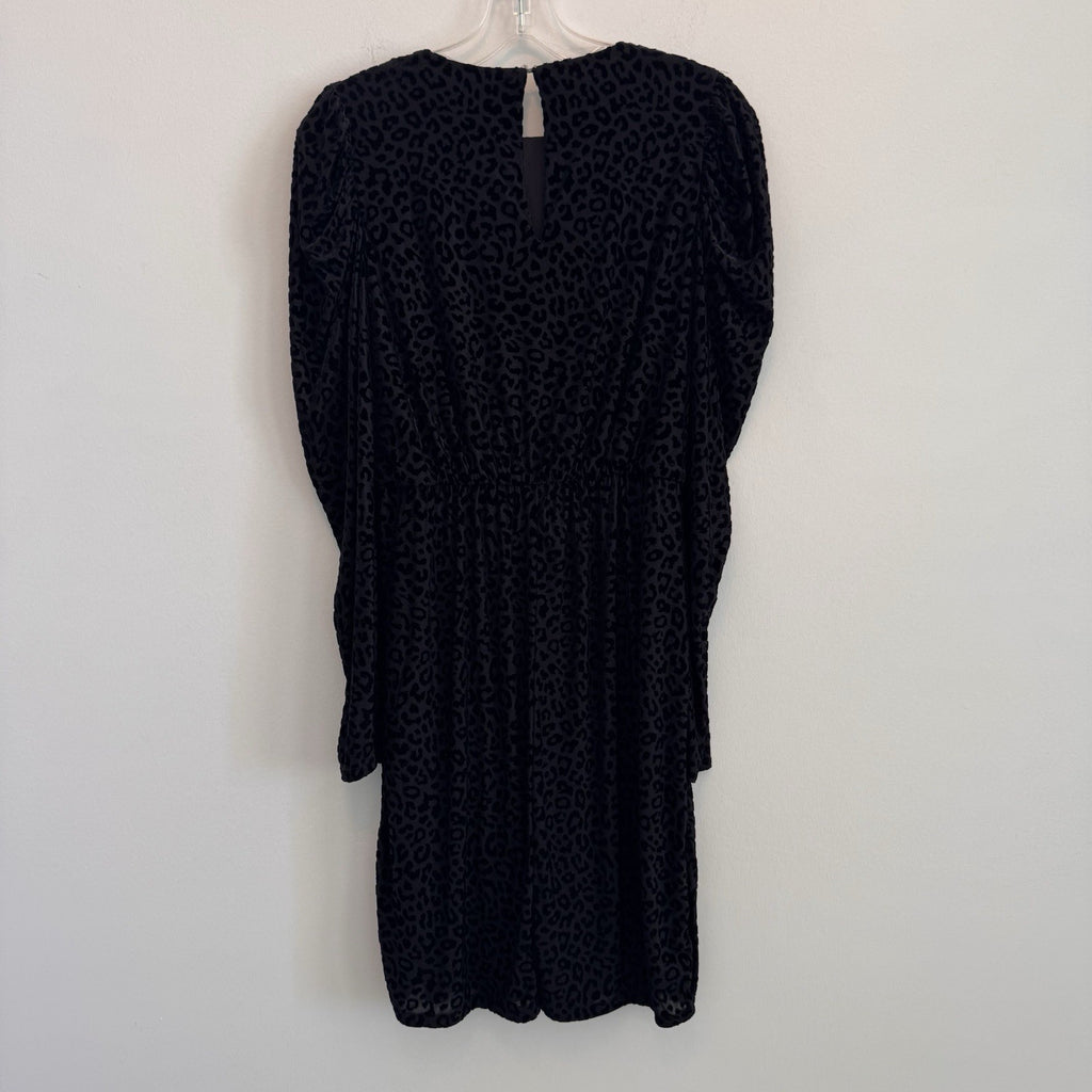Express Women Small S Leopard Print Burnout Velvet Dress Puff Sleeve Mob Wife