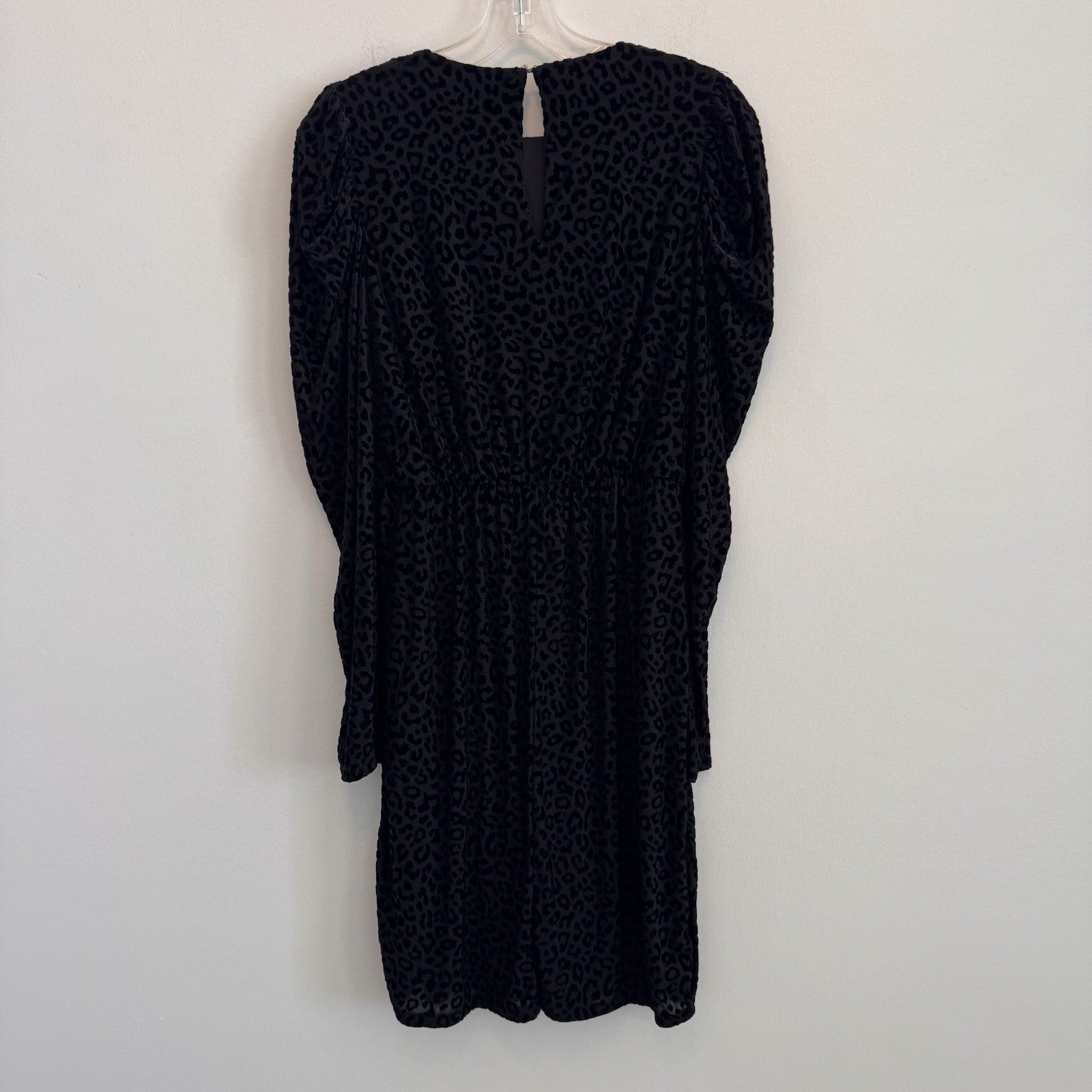 Express Women Small S Leopard Print Burnout Velvet Dress Puff Sleeve Mob Wife