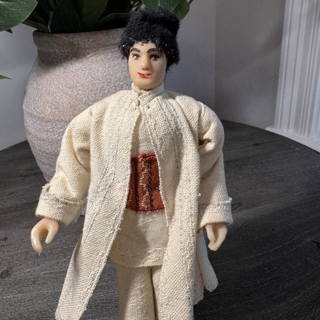Vintage European Folk Art Male Doll 9" Hand Painted Souvenir Wooden Base Tunic