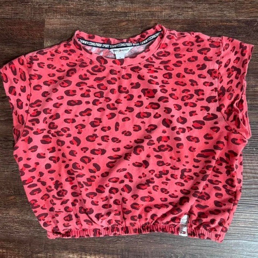 Tommy Hilfiger Sport Red Leopard Print Crop Tee - Size S vintage!
