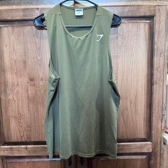 Gymshark Men's Muscle Tank Top Size M Olive Green Sleeveless Workout Shirt