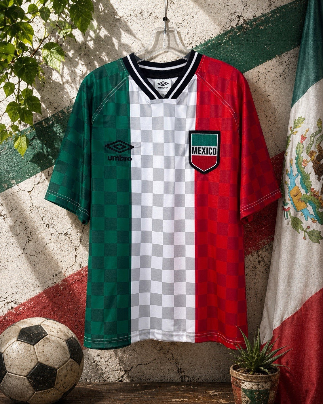 NWT Umbro Mexico Fútbol Soccer Jersey Retro Checkered Style Men’s Size Small
