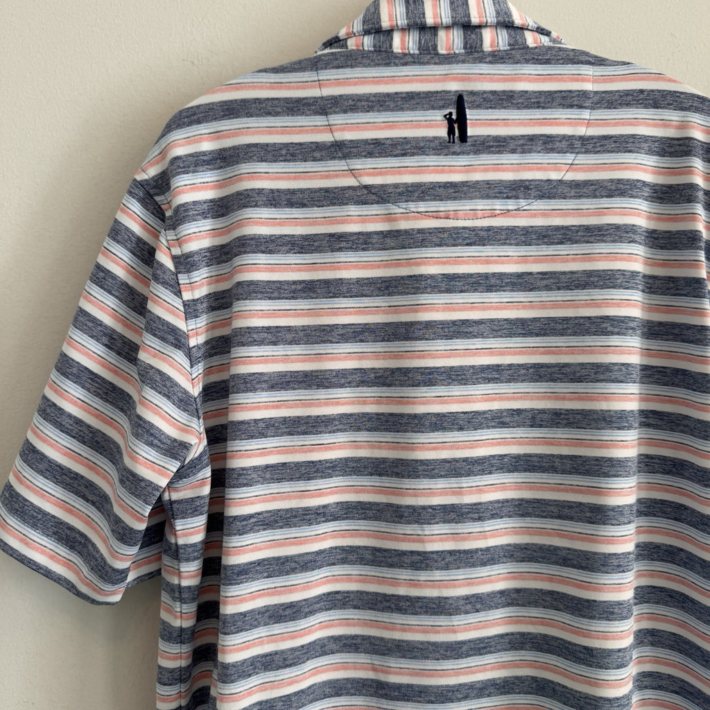 Johnnie-O Boys Crew Polo Lake Blue Striped Performance Jersey Shirt Youth 10