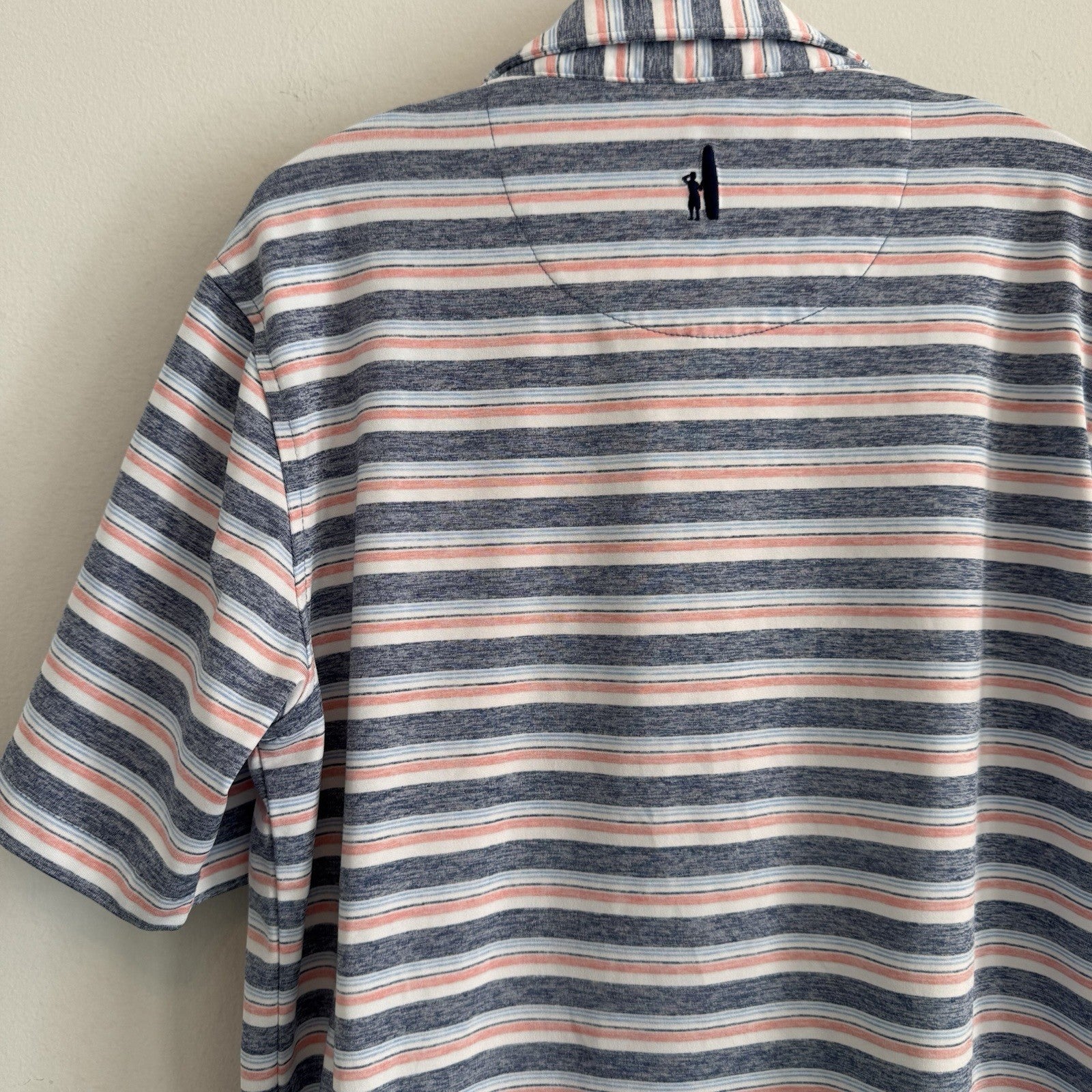 Johnnie-O Boys Crew Polo Lake Blue Striped Performance Jersey Shirt Youth 10