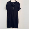 White House Black Market Black Lace Up Shift Dress Small S Matte Jersey