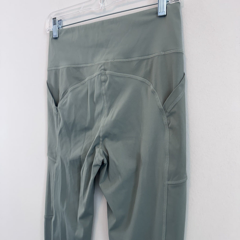 Forever 21 Active Leggings Women M Green Cargo Pocket Zip Athleisure