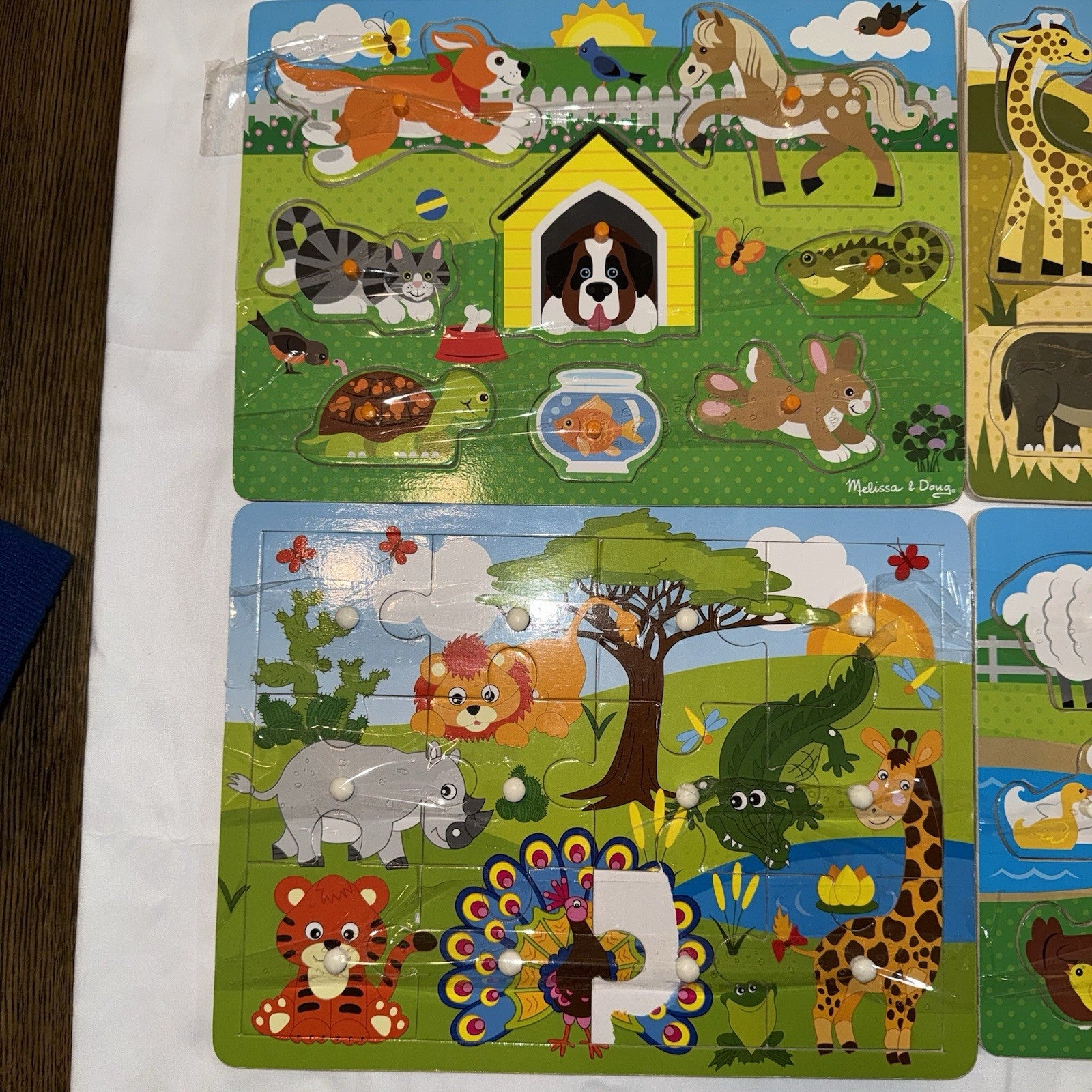 Four 4 Melissa & Doug Wooden Puzzles Farm, Animals, Lion, Horse, And More