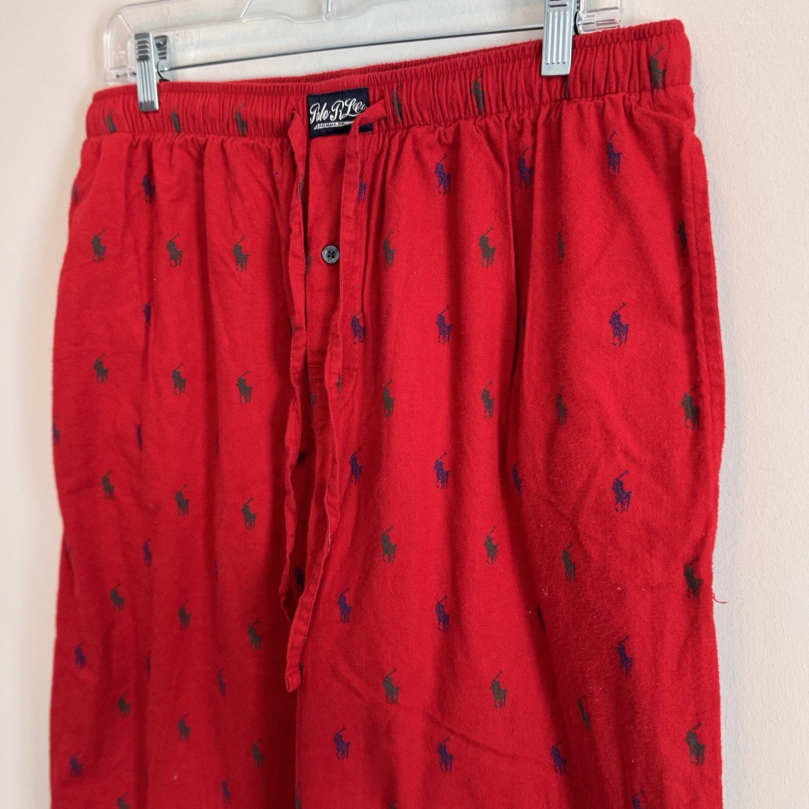 Polo Ralph Lauren Mens Red Blue All Over Pony Pajama Pants Size L Cotton Lounge