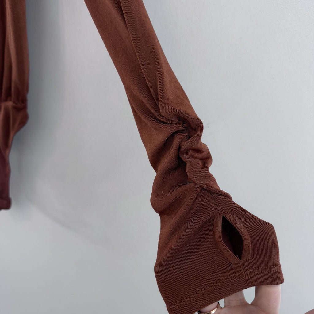 Free People Intimately Rust Brown Long Sleeve Bodysuit Thumbhole Women’s Small