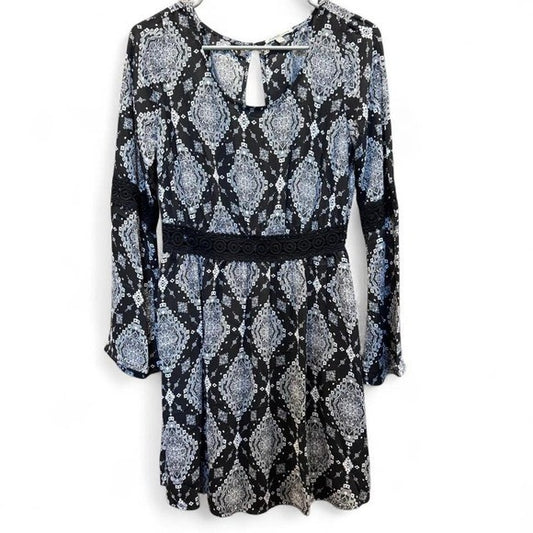 Charlotte Russe Boho Print Long Sleeve Mini Dress | M