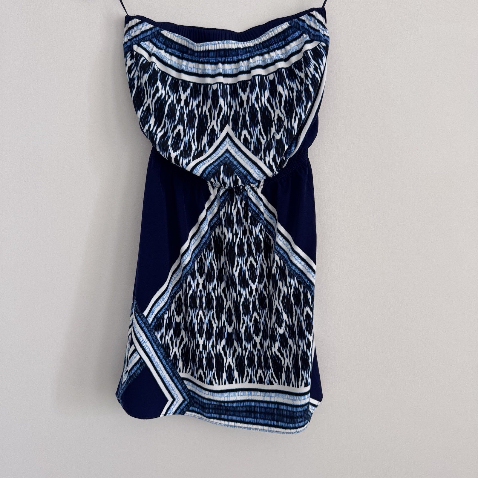 Express XS Strapless Blue Ikat Print Mini Dress Summer Resort